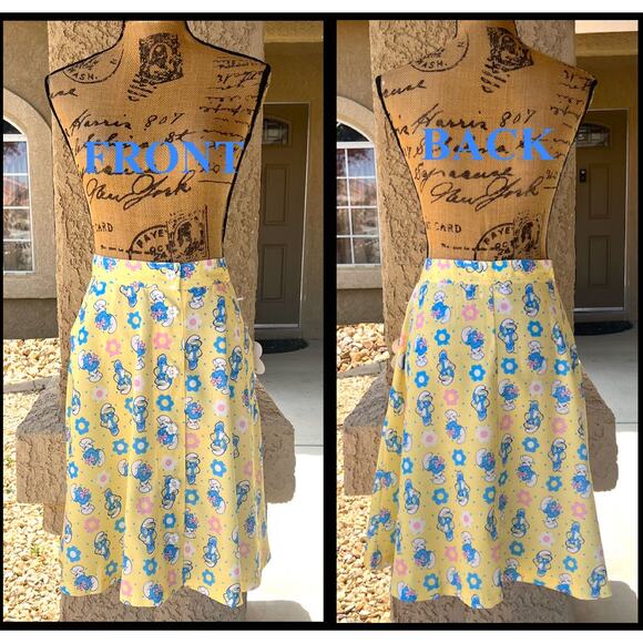 Smurf and Smurette Unique Vintage Floral and Character Skirt Print Size: M 6-8 - Picture 4 of 6